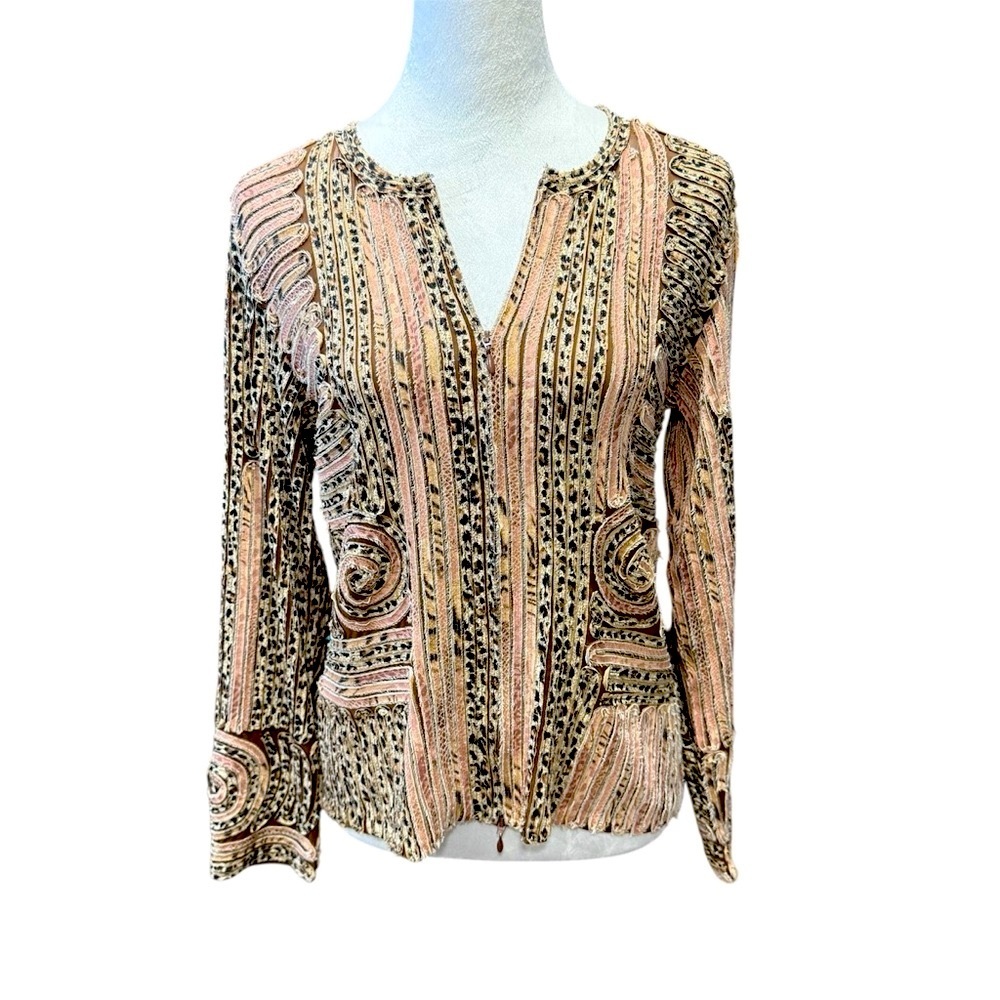 Alexandra Rosati 3D Animal Print Fabric Striped  Graphic Zip Up Jacket (10) EUC